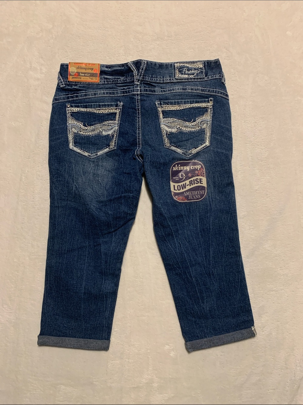 Amethyst Skinny Crop Jeans Wash Denim distressed size 9 new